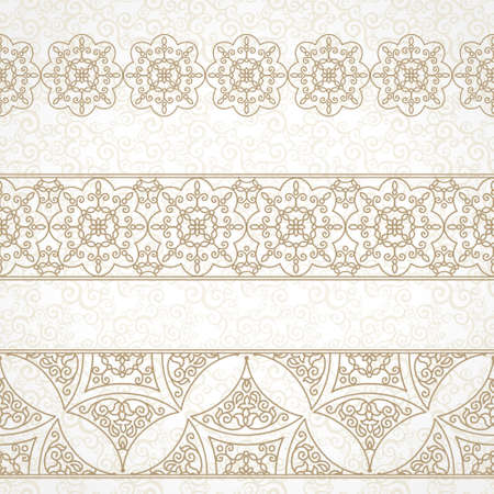 Vector vintage border in Eastern style. Ornate element for design and place for text. Ornamental floral illustration for wedding invitations and greeting cards. Traditional decor on scroll work background.のイラスト素材