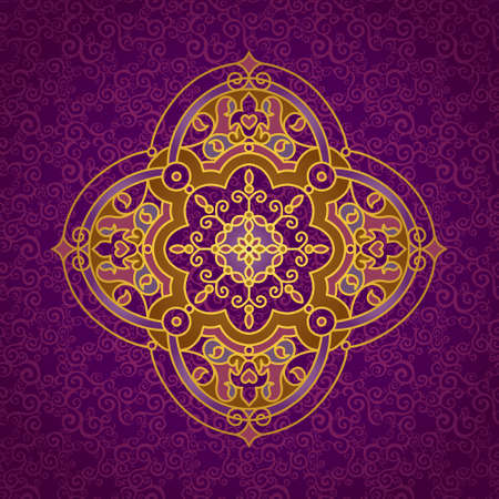 Vector vintage pattern in Eastern style on scroll work background. Ornate element for design. Ornamental pattern for wedding invitations, greeting cards. Traditional golden decor.のイラスト素材