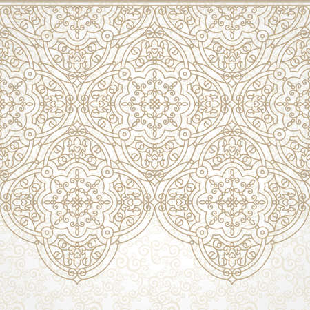 Vector vintage border in Eastern style. Ornate element for design and place for text. Ornamental floral illustration for wedding invitations and greeting cards. Traditional decor on scroll work background.のイラスト素材