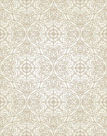 Vector seamless pattern with beige ornament. Vintage element for design in Eastern style. Ornamental lace tracery. Ornate floral decor for wallpaper. Endless vintage texture. Light pattern fill.のイラスト素材