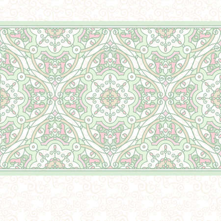Vector seamless border in Eastern style. Vintage element for design. Ornamental floral pattern, pastel tracery for wedding invitations, greeting cards. Traditional delicate decor, filigree background.のイラスト素材