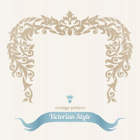 Vector ornate frame in Victorian style. Decorative element for design and place for text. Ornamental lace pattern for wedding invitations and greeting cards.Traditional decor on light background.のイラスト素材