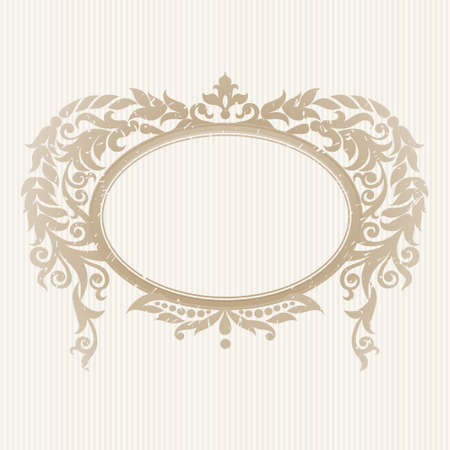 Vector ornate frame in Victorian style. Decorative element for design and place for text. Ornamental lace pattern for wedding invitations and greeting cards.Traditional decor on light background.のイラスト素材