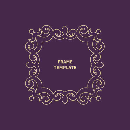 Decorative vector monogram design template. Elegant element for logo design, place for text, line art floral frame. Light outline border. Lace illustration for invitations, greeting cards.のイラスト素材