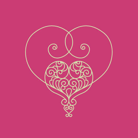 Ornate vector heart in line art style. Elegant element for  design, place for text. Lace floral illustration for wedding invitations, greeting cards, Valentines cards. Light outline pattern.のイラスト素材