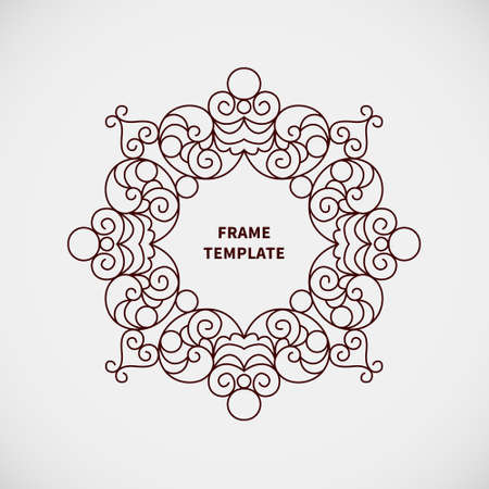 Vector decorative line art frame for design template. Elegant element for  design, place for text. Black outline floral border. Lace illustration for invitations and greeting cards.のイラスト素材