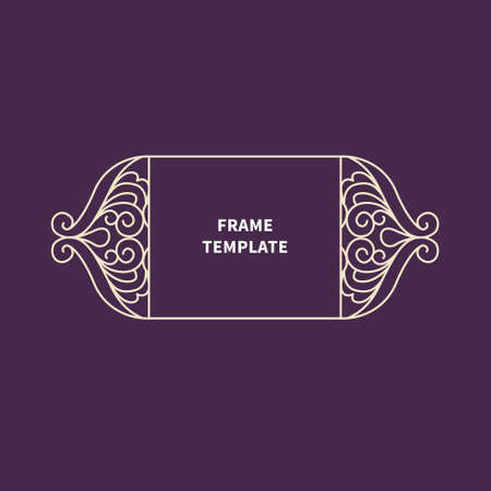 Decorative vector monogram for design template. Elegant element for logo design, place for text, line art floral frame. Light outline border. Lace illustration for invitations, greeting cards.のイラスト素材