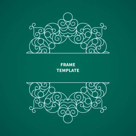 Vector lace pattern in Eastern style. Line art ornate element for design template. Place for text. Ornamental pattern for wedding invitations, greeting cards. Traditional outline decor.のイラスト素材