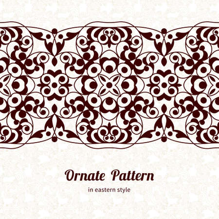 Vector ornate seamless border in Eastern style. Line art element for design, place for text. Ornamental vintage frame for wedding invitations and greeting cards. Traditional black decor.のイラスト素材
