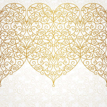 Vector ornate seamless border in Eastern style. Line art element for design, place for text. Ornamental vintage frame for wedding invitations and greeting cards. Traditional gold decor.のイラスト素材