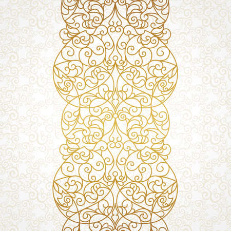 Vector ornate seamless border in Eastern style. Line art element for design, place for text. Ornamental vintage frame for wedding invitations and greeting cards. Traditional gold decor.のイラスト素材