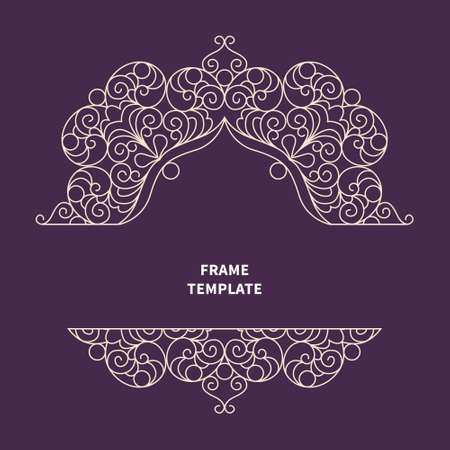 Vector lace pattern in Eastern style. Line art ornate element for design template. Place for text. Ornamental pattern for wedding invitations, greeting cards. Traditional outline decor.のイラスト素材