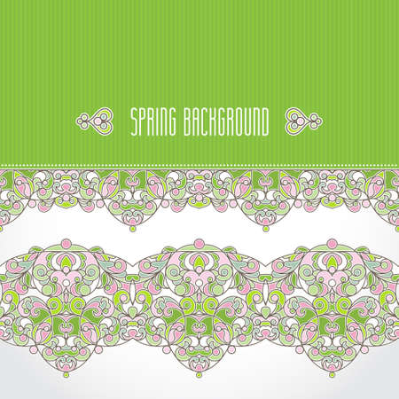 Vector vintage seamless border in Eastern style. Spring elegant element for design. Floral illustration for wedding invitations, greeting cards, Valentines cards, Easter decoration. Traditional decor.のイラスト素材