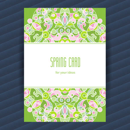 Vintage ornate card with Eastern elements. Decor for Easter card with floral ornaments. Ornamental frame for greeting card, wedding invitation. Filigree vector border, place for your text.のイラスト素材