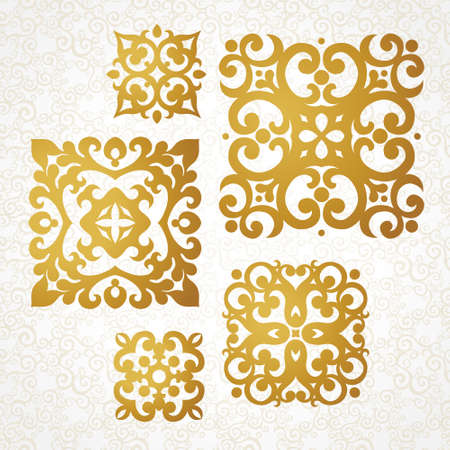 Set of refined vector monograms for design template. Elegant element for logo design, place for text. Ornamental pattern for wedding invitations and greeting cards. Traditional vintage floral decor.のイラスト素材