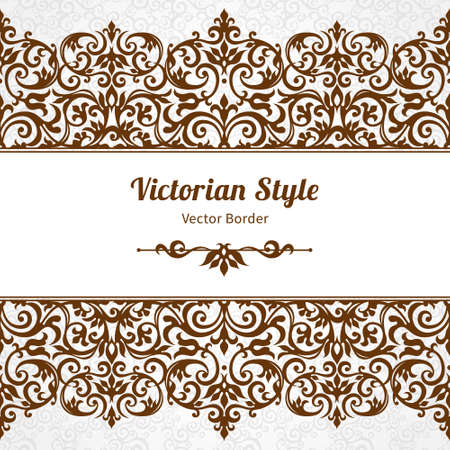 Vector ornate seamless border in Victorian style. Gorgeous element for design, place for text. Ornamental vintage pattern for wedding invitations, birthday and greeting cards.Traditional contrast decor.のイラスト素材
