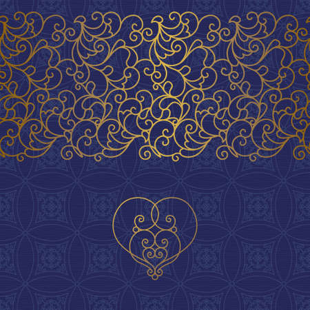 Vector ornate seamless border in Eastern style. Line art element for design, place for text. Ornamental vintage frame for wedding invitations and greeting cards. Traditional golden decor.のイラスト素材