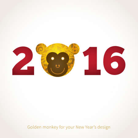 Symbol of 2016. Monkey head, decorated gold floral patterns. Vector element for New Year's design. Illustration of 2016 year of the monkey.のイラスト素材