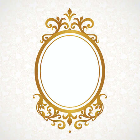 Vector decorative frame in Victorian style. Elegant element for design, place for text. Golden floral border. Lace decor for wedding invitations, valentines, birthday and greeting cards.のイラスト素材