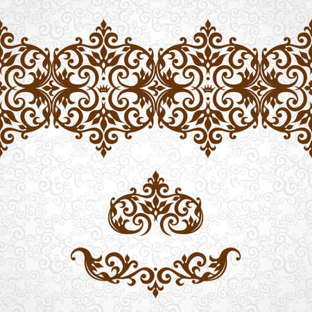 Vector ornate seamless border in Victorian style. Gorgeous element for design, place for text. Ornamental vintage pattern for wedding invitations, birthday and greeting cards.Traditional contrast decor.のイラスト素材