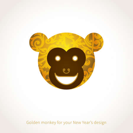 Symbol of 2016. Monkey head, decorated gold floral patterns. Vector element for New Year's design. Illustration of 2016 year of the monkey.のイラスト素材