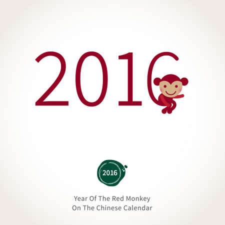 Symbol of 2016. Red sitting Monkey. Vector element for New Year's design in flat style. Illustration of 2016 year of the monkey in Chinese calendar.のイラスト素材