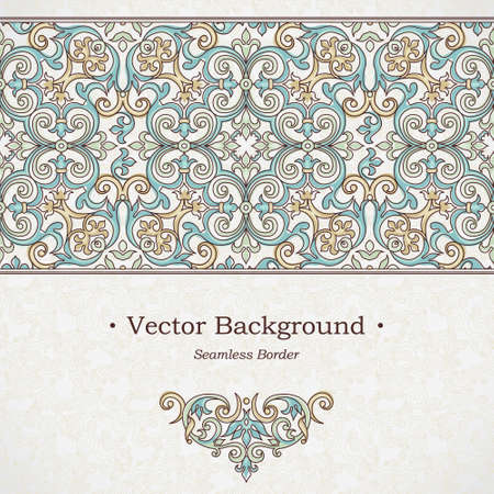Vector ornate seamless border in Victorian style. Gorgeous element for design, place for text. Ornamental vintage pattern for wedding invitations, birthday and greeting cards. Traditional outline decor.のイラスト素材