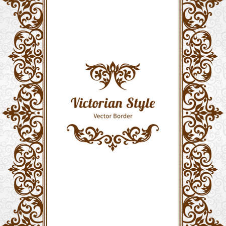 Vector ornate seamless border in Victorian style. Gorgeous element for design, place for text. Ornamental vintage pattern for wedding invitations, birthday and greeting cards. Traditional brown decor.のイラスト素材