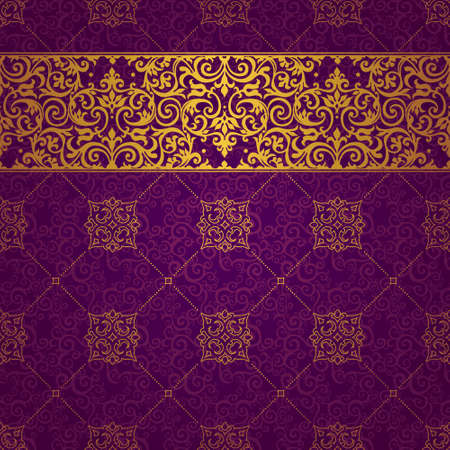 Vector ornate seamless border in Eastern style. Line art element for design, place for text. Ornamental vintage frame for wedding invitations, greeting cards. Golden pattern. Traditional decor.のイラスト素材