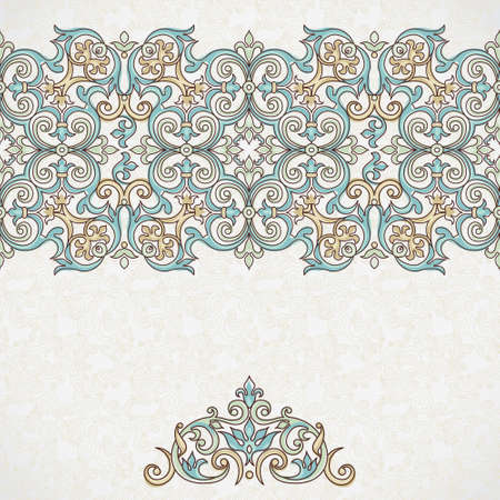Vector ornate seamless border in Victorian style. Gorgeous element for design, place for text. Ornamental vintage pattern for wedding invitations, birthday and greeting cards. Traditional outline decor.のイラスト素材