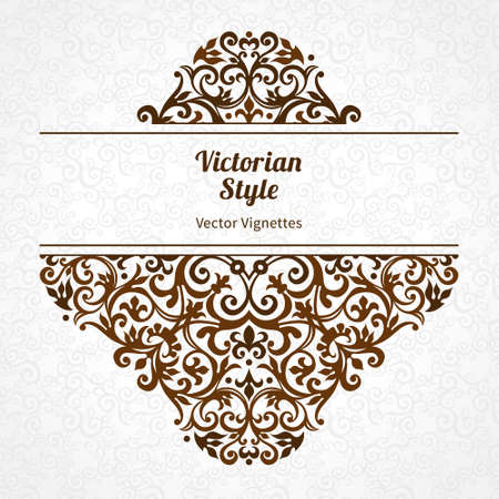 Vector floral vignette in Victorian style on scroll work background. Ornate element for design. Place for text. Ornament for wedding invitations, birthday and greeting cards, certificate. Lacy decor.のイラスト素材
