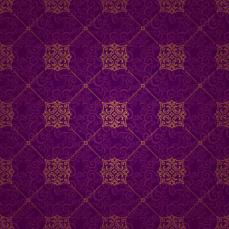 Vector seamless pattern with golden ornament. Vintage element for design in Eastern style. Ornamental lace tracery. Ornate floral decor for wallpaper. Endless texture. Bright pattern fill.のイラスト素材