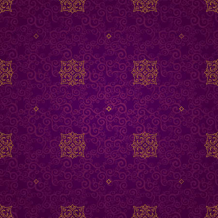 Vector seamless pattern with golden ornament. Vintage element for design in Eastern style. Ornamental lace tracery. Ornate floral decor for wallpaper. Endless texture. Bright pattern fill.のイラスト素材