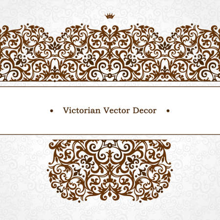Vector ornate seamless border in Victorian style. Gorgeous element for design, place for text. Ornamental vintage pattern for wedding invitations, birthday and greeting cards. Traditional black decor.のイラスト素材