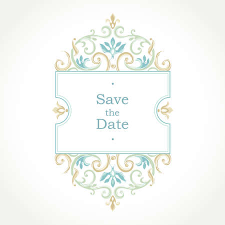 Vector decorative frame in Victorian style. Elegant element for design template, place for text. Pastel floral border. Lace decor for birthday and greeting card, wedding invitation, Thank you message.のイラスト素材