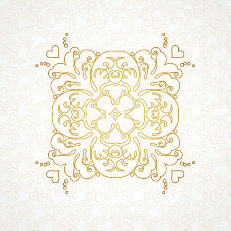 Vector vintage pattern in Eastern style. Ornate element for line art design. Ornamental pattern for wedding invitations, greeting cards. Traditional golden decor. Square illustration.のイラスト素材