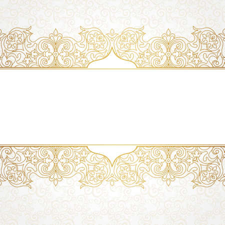 Vector ornate seamless border in Victorian style. Gorgeous element for design. Ornamental vintage pattern for wedding invitations, birthday and greeting cards. Golden frame. Traditional outline decor.のイラスト素材