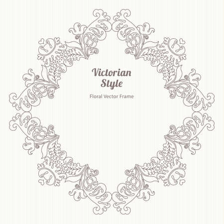 Vector decorative frame in Victorian style. Elegant element for design template, place for text. Outline floral border. Line art decor for birthday and greeting card, wedding invitation, Thank you message.のイラスト素材