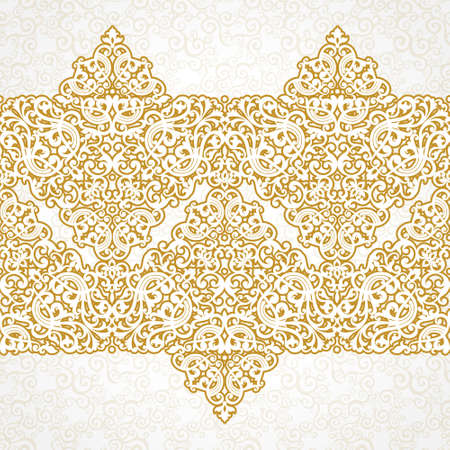 Vector ornate seamless border in Victorian style. Zig zag element for design. Ornamental vintage pattern for wedding invitations, birthday and greeting cards.Traditional golden decor.のイラスト素材