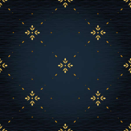 Vector seamless pattern with golden ornament. Vintage element for design in Eastern style. Ornamental lace tracery. Simple floral decor for wallpaper. Endless texture. Dark pattern fill.のイラスト素材