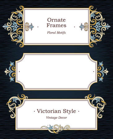 Vector set of decorative frames in Victorian style. Elegant element for design template, place for text. Floral border.Lace decor for birthday and greeting card, wedding invitation, thank you message.のイラスト素材