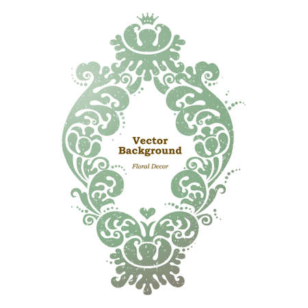 Vector vintage pattern in Victorian style. Ornate frame for design. Ornament pattern for wedding invitations, birthday and greeting cards. Traditional green decor. Monogram.のイラスト素材