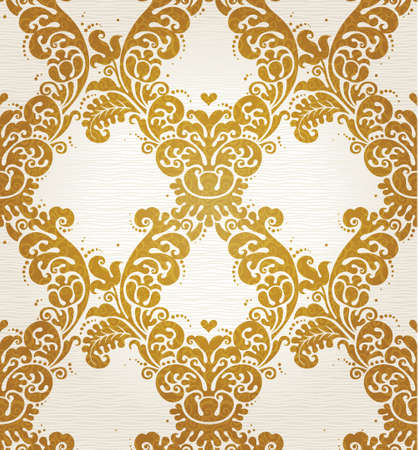 Vector seamless pattern with floral ornament. Vintage element for design in Victorian style. Ornamental lace tracery. Ornate decor for wallpaper. Endless texture. Golden pattern fill.のイラスト素材