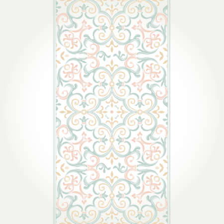 Vector ornate seamless border in Eastern style. Gorgeous element for design, place for text. Ornamental vintage pattern for wedding invitations, birthday and greeting cards. Traditional pastel decor.のイラスト素材