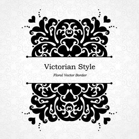 Vector lace pattern in Victorian style on scroll work background. Ornate element for design. Place for text. Ornament for wedding invitations, birthday and greeting cards. Contrast decor.のイラスト素材