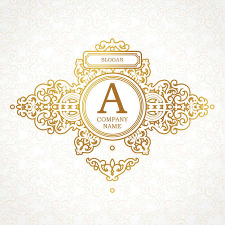 Vector   template in Victorian style. Ornate element for design. Place for company name and slogan. Ornament floral vignette for business card, wedding invitations, certificate, business sign.のイラスト素材