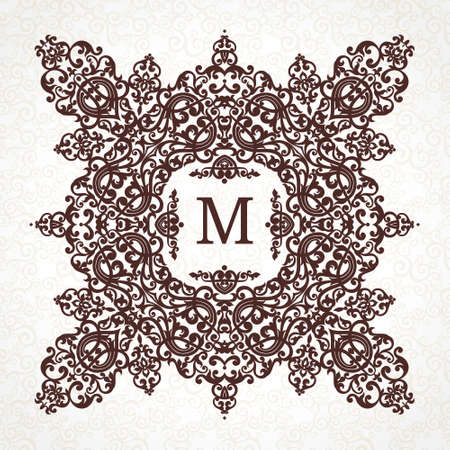 Vector frame in Victorian style. Ornate element for design. Place for company name and slogan. Ornament floral vignette for business card, wedding invitations, certificate,のイラスト素材