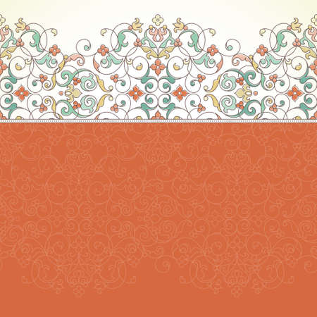 Vector ornate seamless border in Eastern style. Outline element for design. Pastel vintage pattern for invitations, birthday and greeting cards, certificate. Traditional floral decor.のイラスト素材