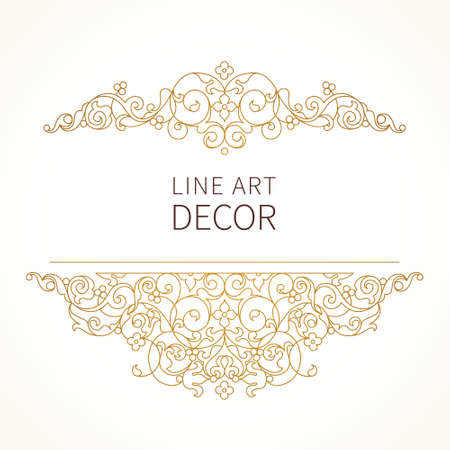 Vector floral vignette in Eastern style. Ornate element for design. Lace horizontal decor. Golden ornament for invitations, birthday and greeting cards, thank you message, certificate, logo template.のイラスト素材