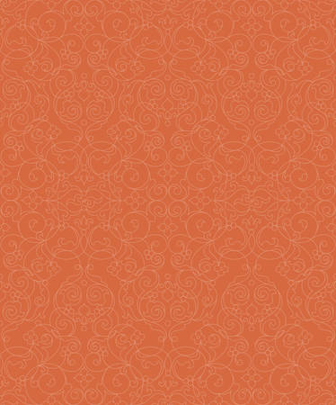 Vector seamless pattern with line art ornament. Orange vintage element for design in Eastern style. Ornamental lace tracery. Ornate floral decor for wallpaper. Endless texture. Outline pattern fill.のイラスト素材